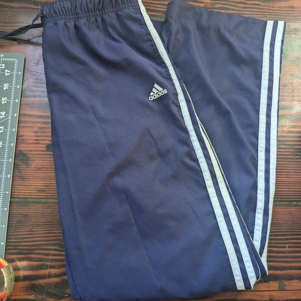 Adidas Navy Track Pants - White Stripes - Size M